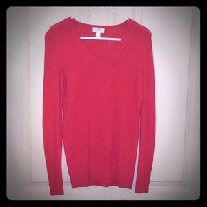 Red V-Neck Ann Taylor Loft Sweater (M)